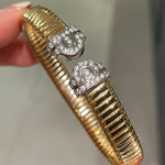 Vintage Pave Diamond Open Cuff Bracelet – Dual - Tone Gold & Silver - floysun