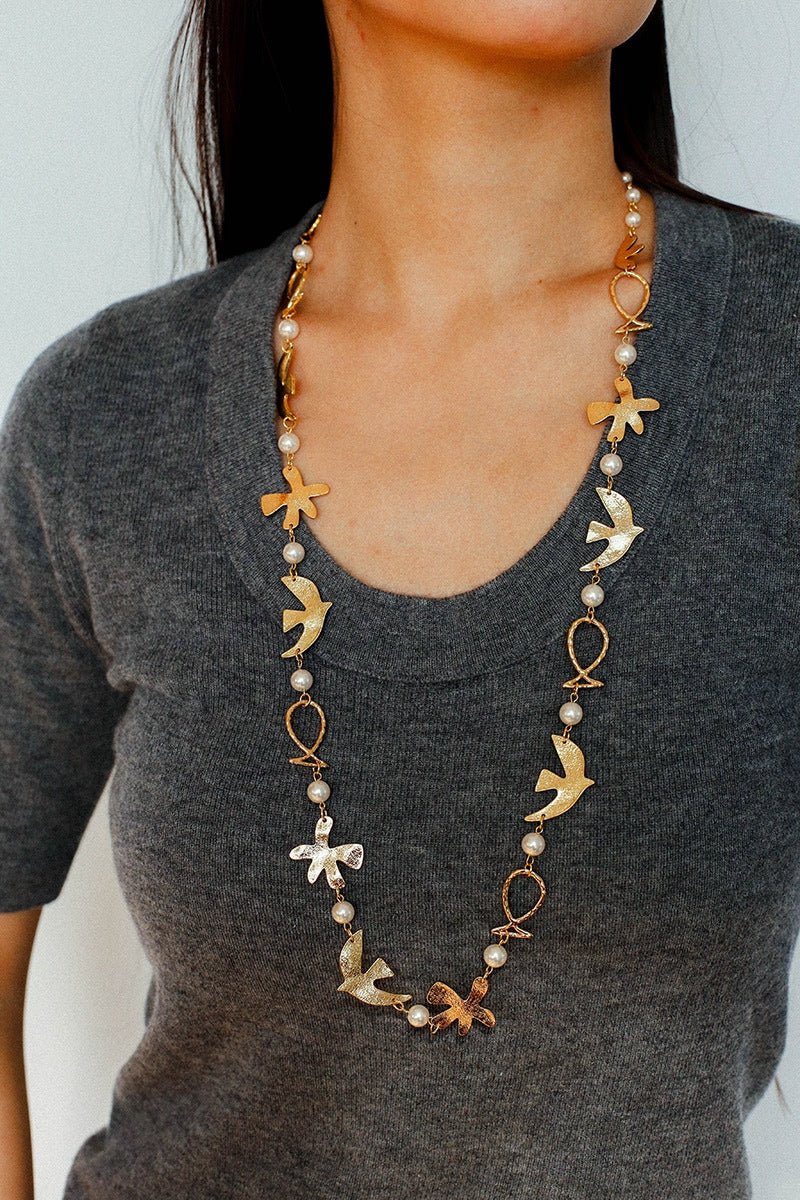 Vintage Peace Dove Pearl Necklace | Short & Long Layered Necklace - floysun