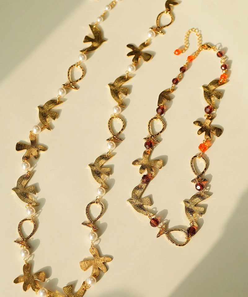 Vintage Peace Dove Pearl Necklace | Short & Long Layered Necklace - floysun