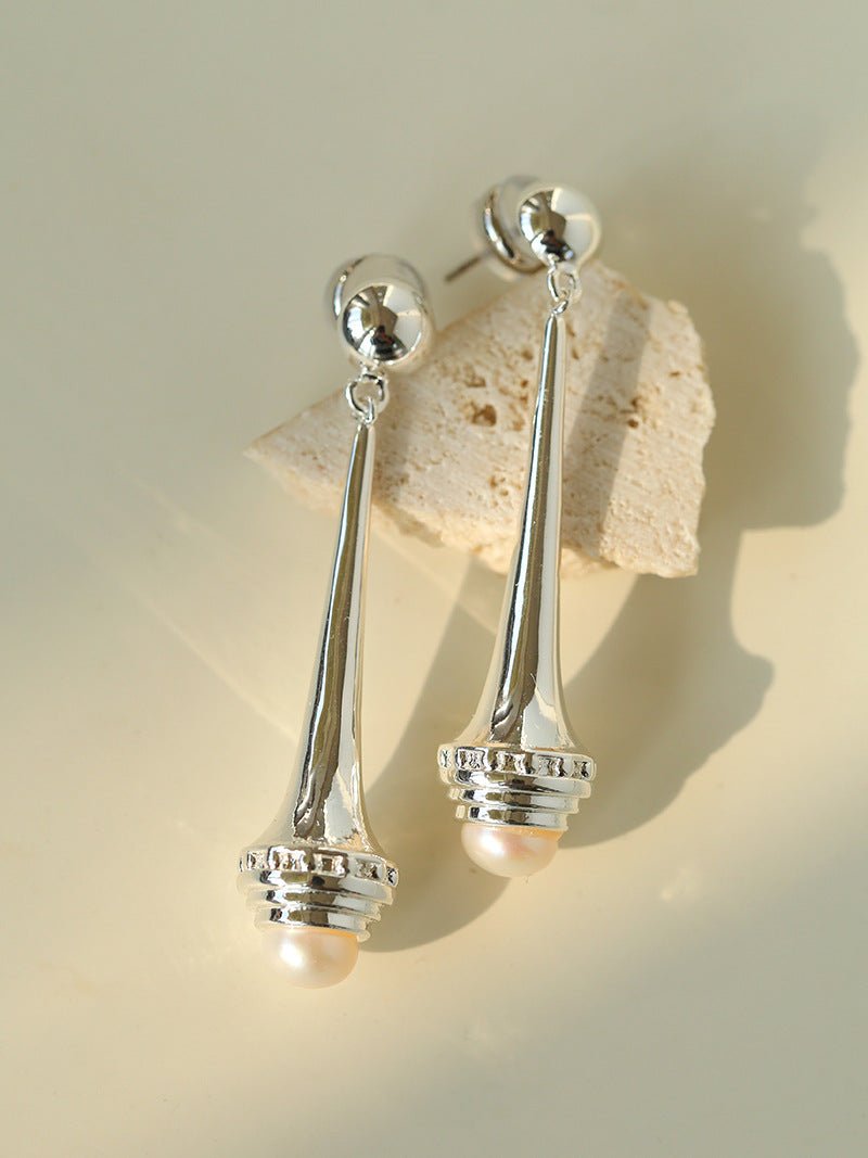 Vintage Pearl - Inlaid Slim Vase Earrings - floysun