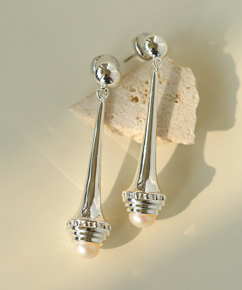 Vintage Pearl - Inlaid Slim Vase Earrings - floysun