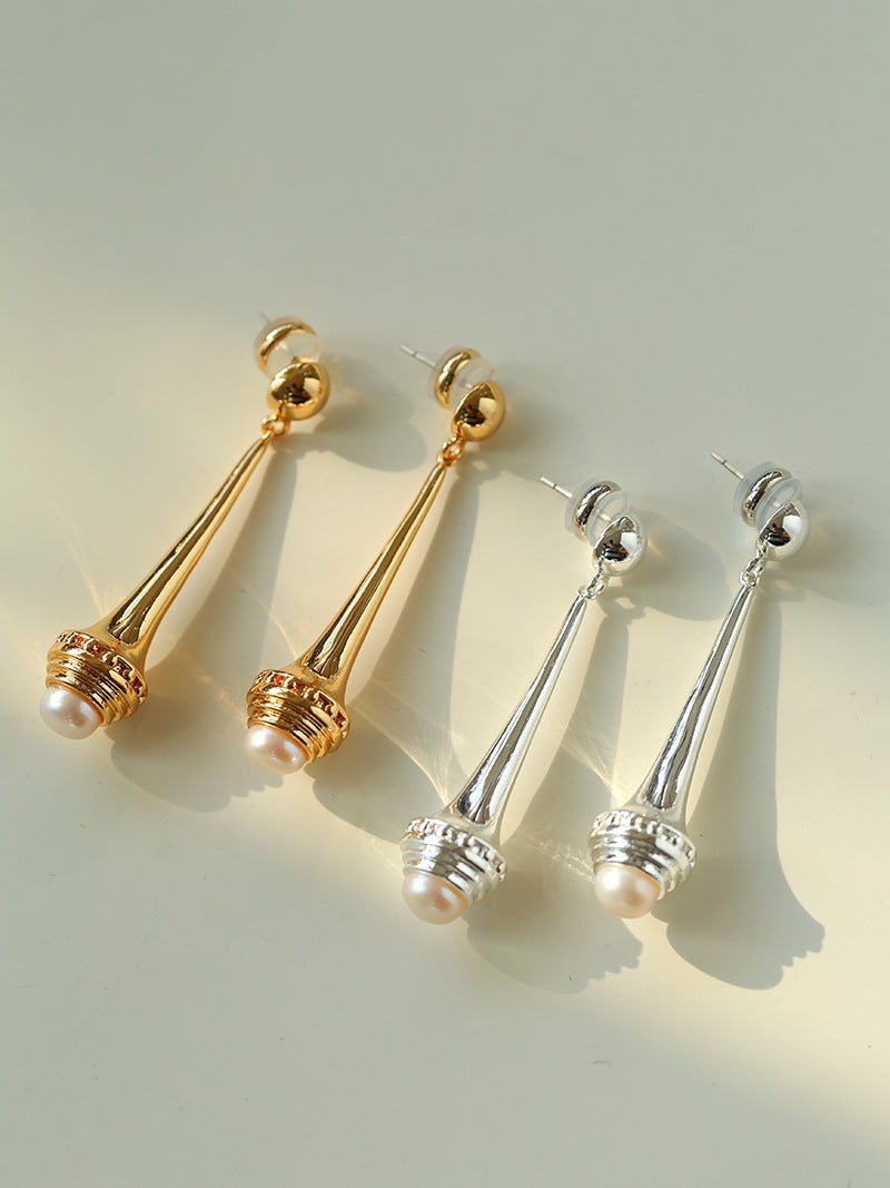 Vintage Pearl - Inlaid Slim Vase Earrings - floysun