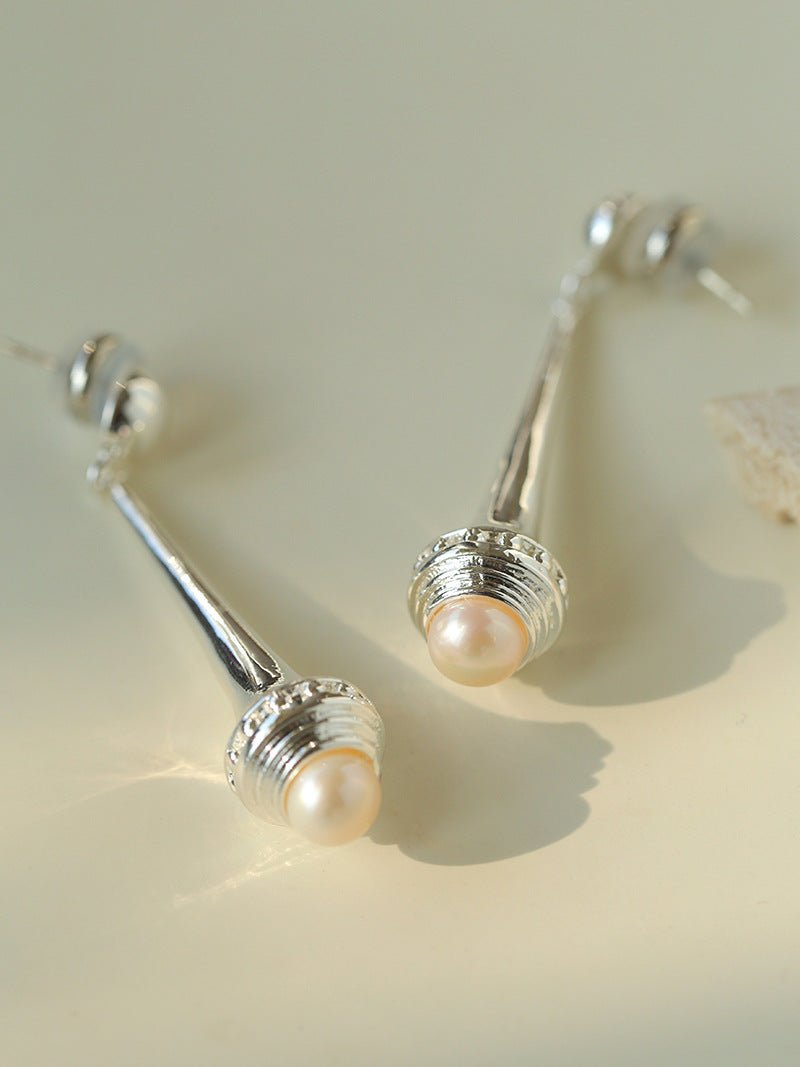 Vintage Pearl - Inlaid Slim Vase Earrings - floysun