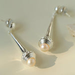 Vintage Pearl - Inlaid Slim Vase Earrings - floysun