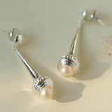 Vintage Pearl - Inlaid Slim Vase Earrings - floysun