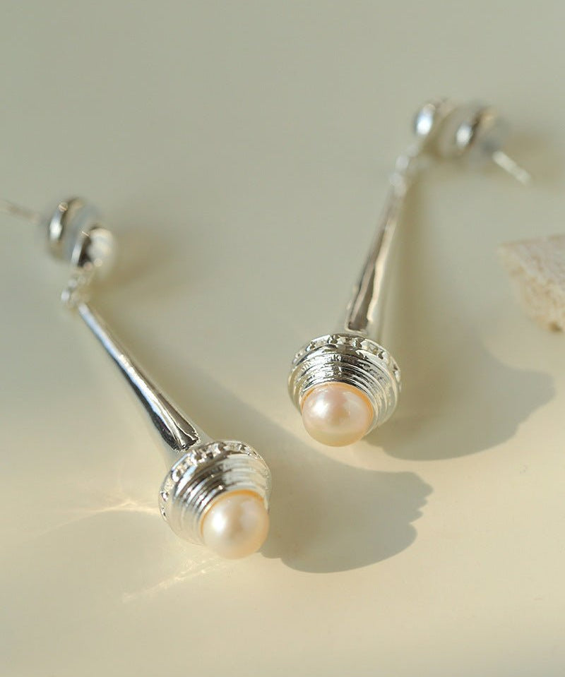 Vintage Pearl - Inlaid Slim Vase Earrings - floysun