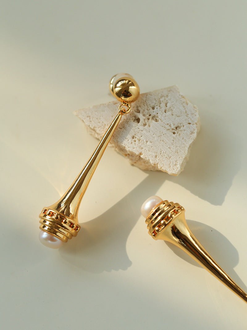 Vintage Pearl - Inlaid Slim Vase Earrings - floysun