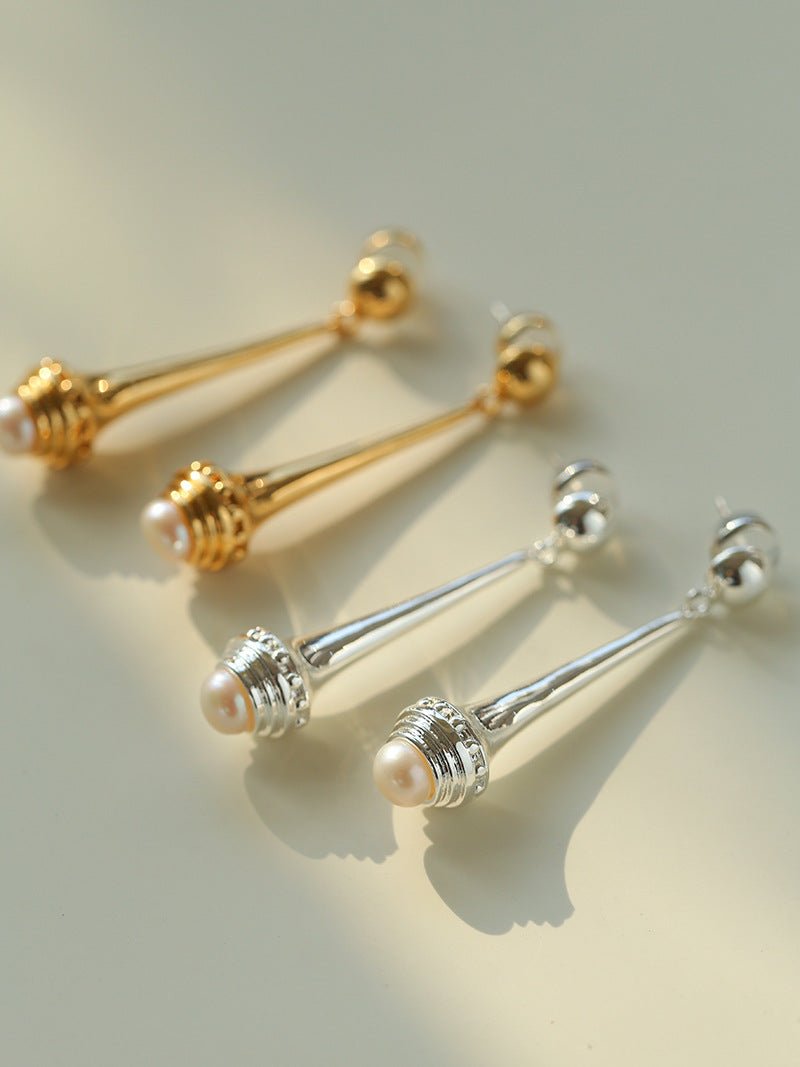 Vintage Pearl - Inlaid Slim Vase Earrings - floysun