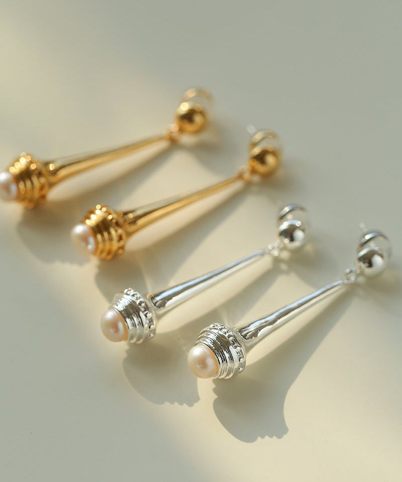 Vintage Pearl - Inlaid Slim Vase Earrings - floysun