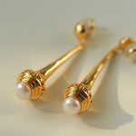 Vintage Pearl - Inlaid Slim Vase Earrings - floysun
