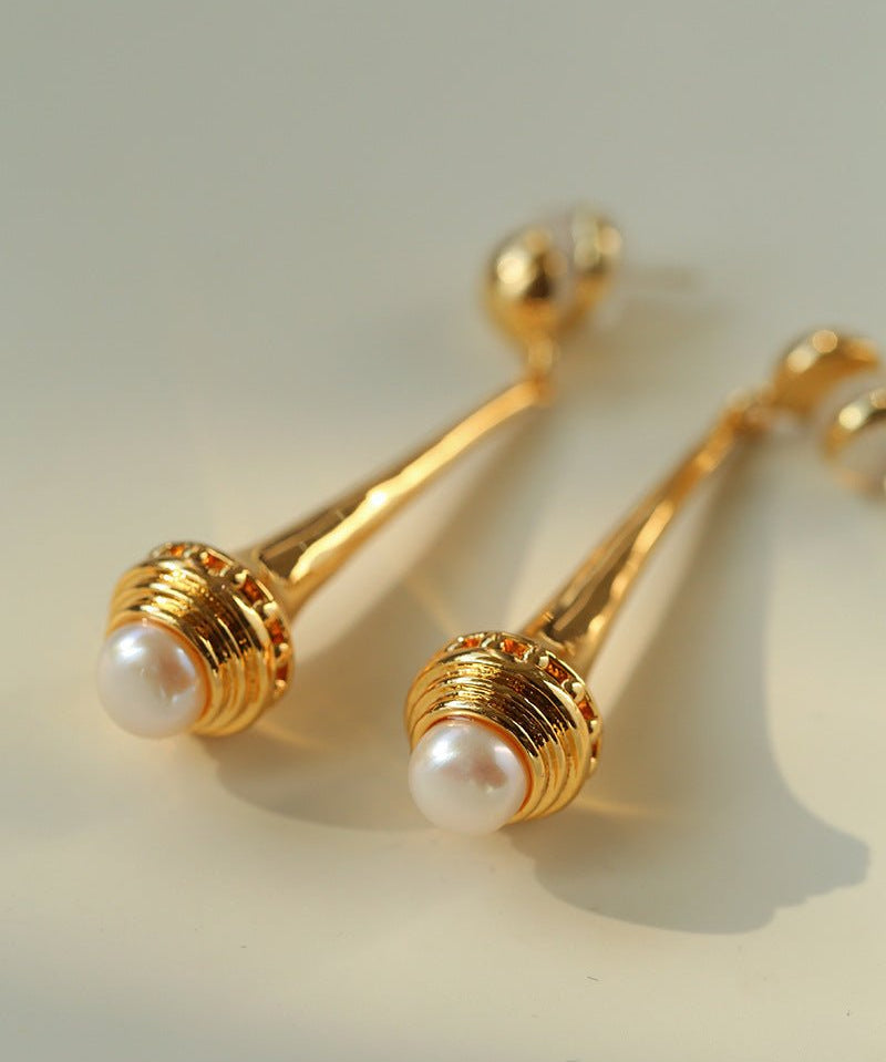 Vintage Pearl - Inlaid Slim Vase Earrings - floysun