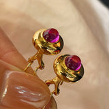 Vintage Pink Lab-Grown Sapphire Cabochon Leverback Earrings - floysun