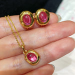 Vintage Pink Lab-Grown Sapphire Cabochon Leverback Earrings - floysun