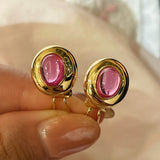 Vintage Pink Lab-Grown Sapphire Cabochon Leverback Earrings - floysun