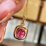 Vintage Pink Lab-Grown Sapphire Cabochon Pendant Necklace - floysun
