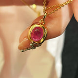 Vintage Pink Lab-Grown Sapphire Cabochon Pendant Necklace - floysun