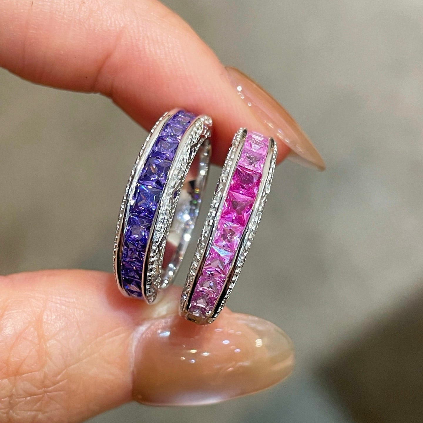 Vintage Princess-Cut Lab-Grown Sapphire Eternity Band Ring - floysun
