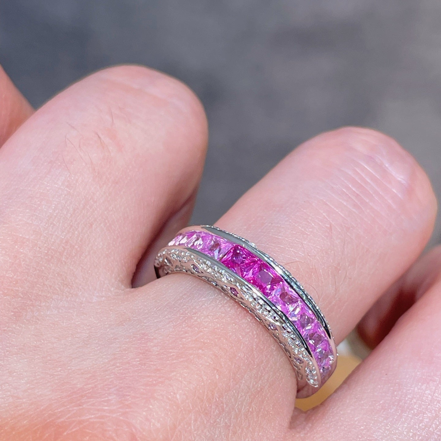 Vintage Princess-Cut Lab-Grown Sapphire Eternity Band Ring - floysun