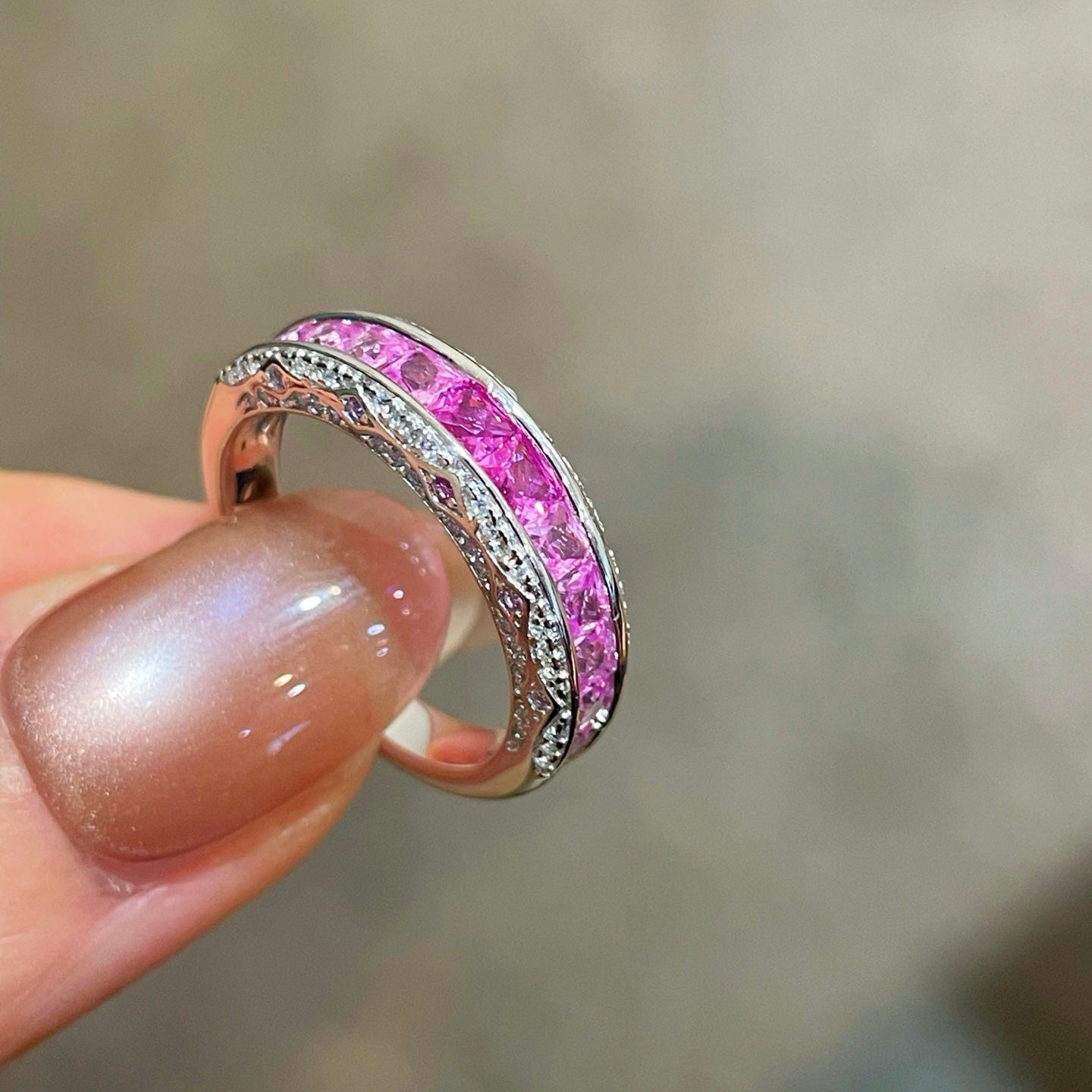 Vintage Princess-Cut Lab-Grown Sapphire Eternity Band Ring - floysun