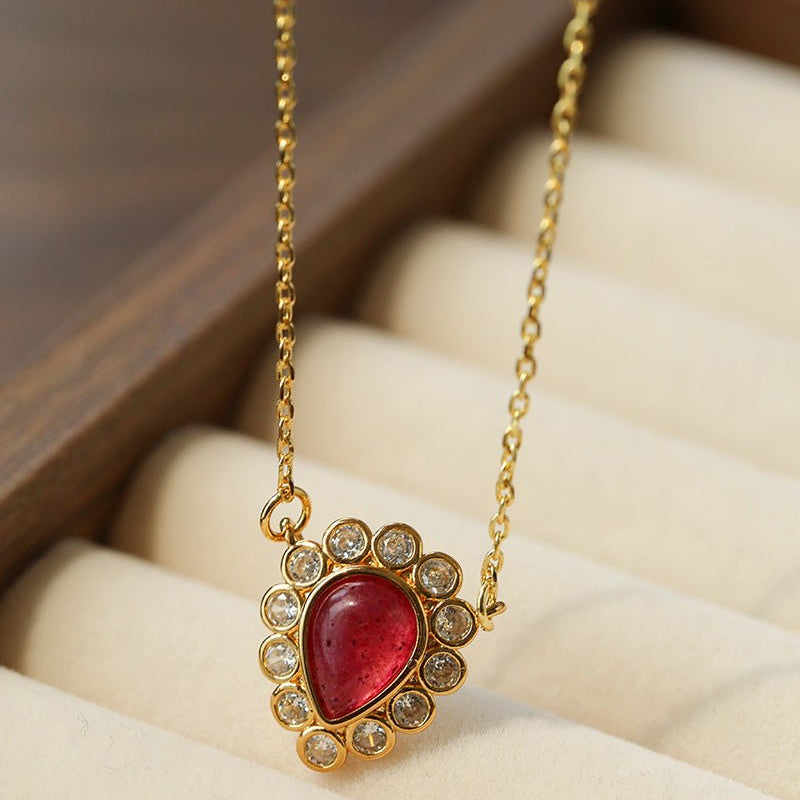 Vintage Red Teardrop Necklace | French Style Pendant Necklace - floysun