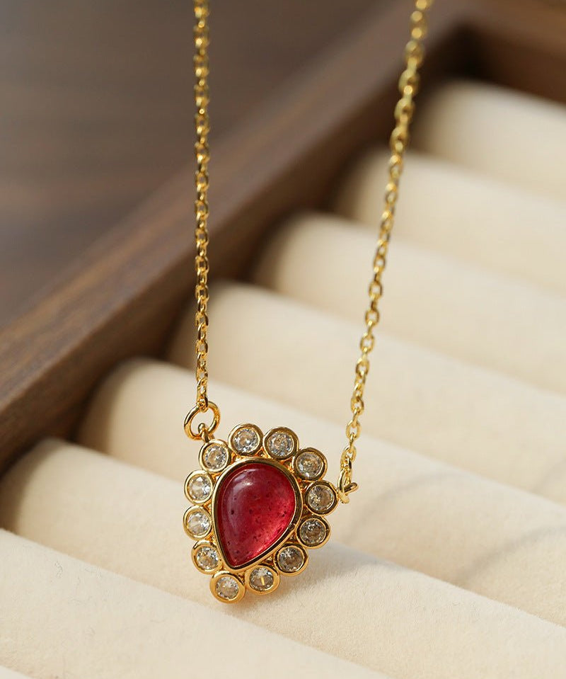 Vintage Red Teardrop Necklace | French Style Pendant Necklace - floysun