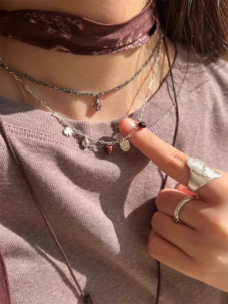 Vintage Red Tiger's Eye Charm Necklace | Heart Series Choker - floysun