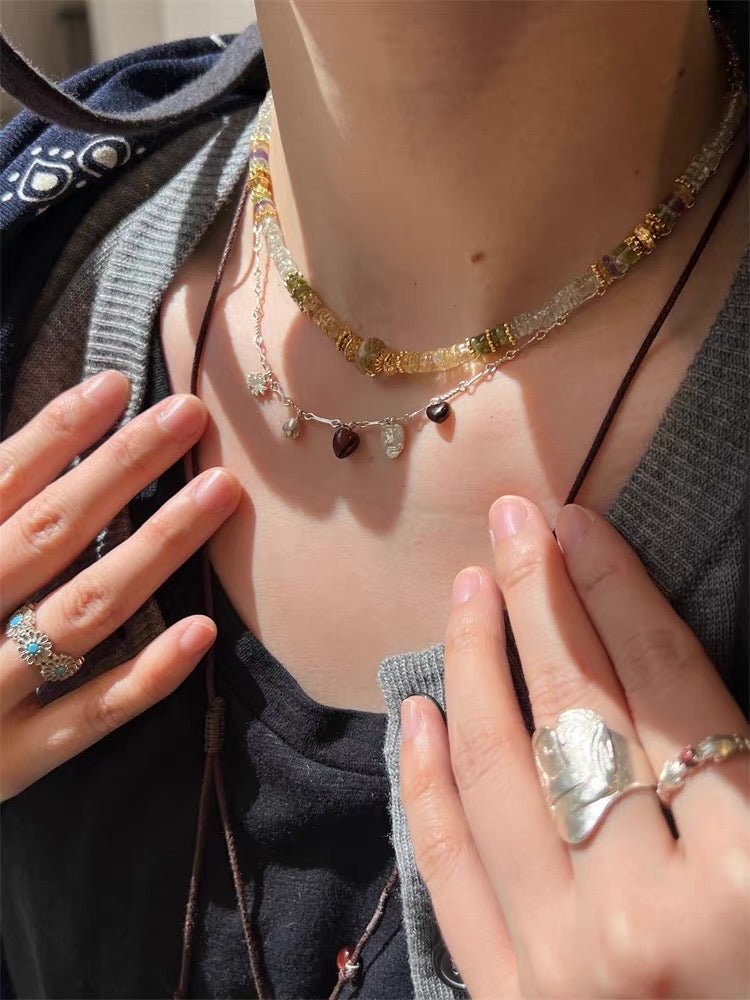 Vintage Red Tiger's Eye Charm Necklace | Heart Series Choker - floysun
