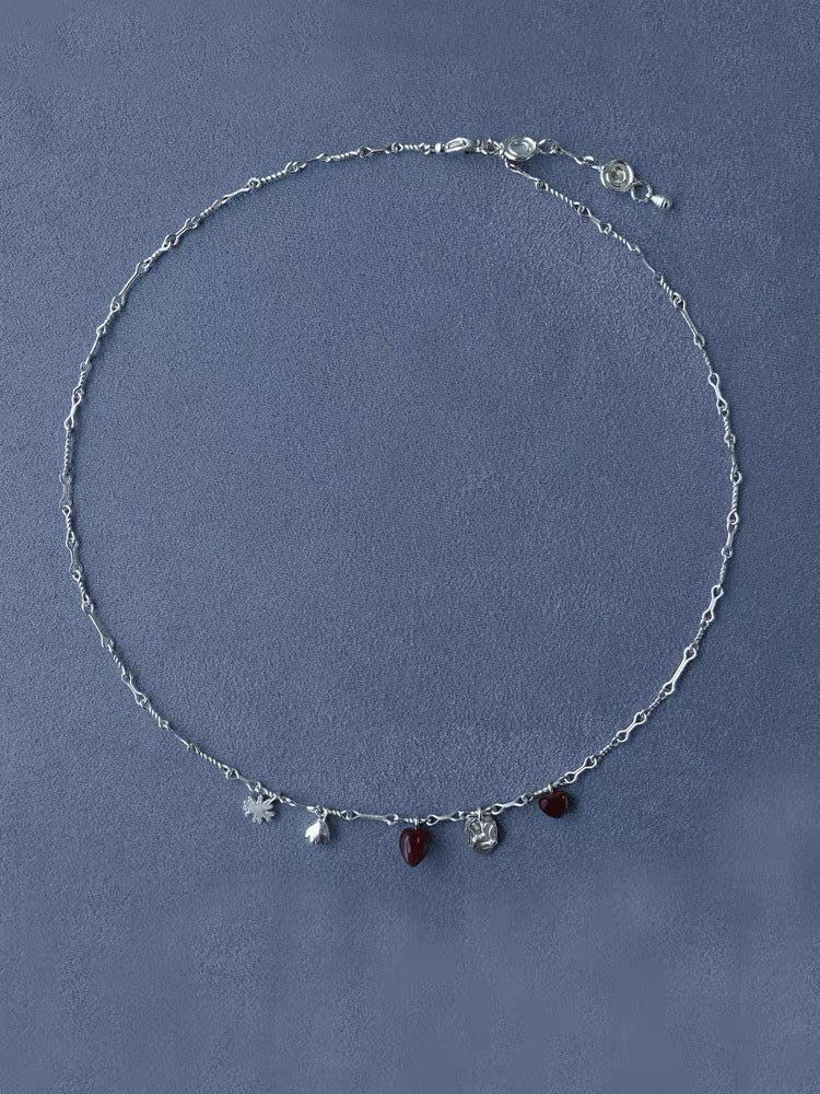 Vintage Red Tiger's Eye Charm Necklace | Heart Series Choker - floysun