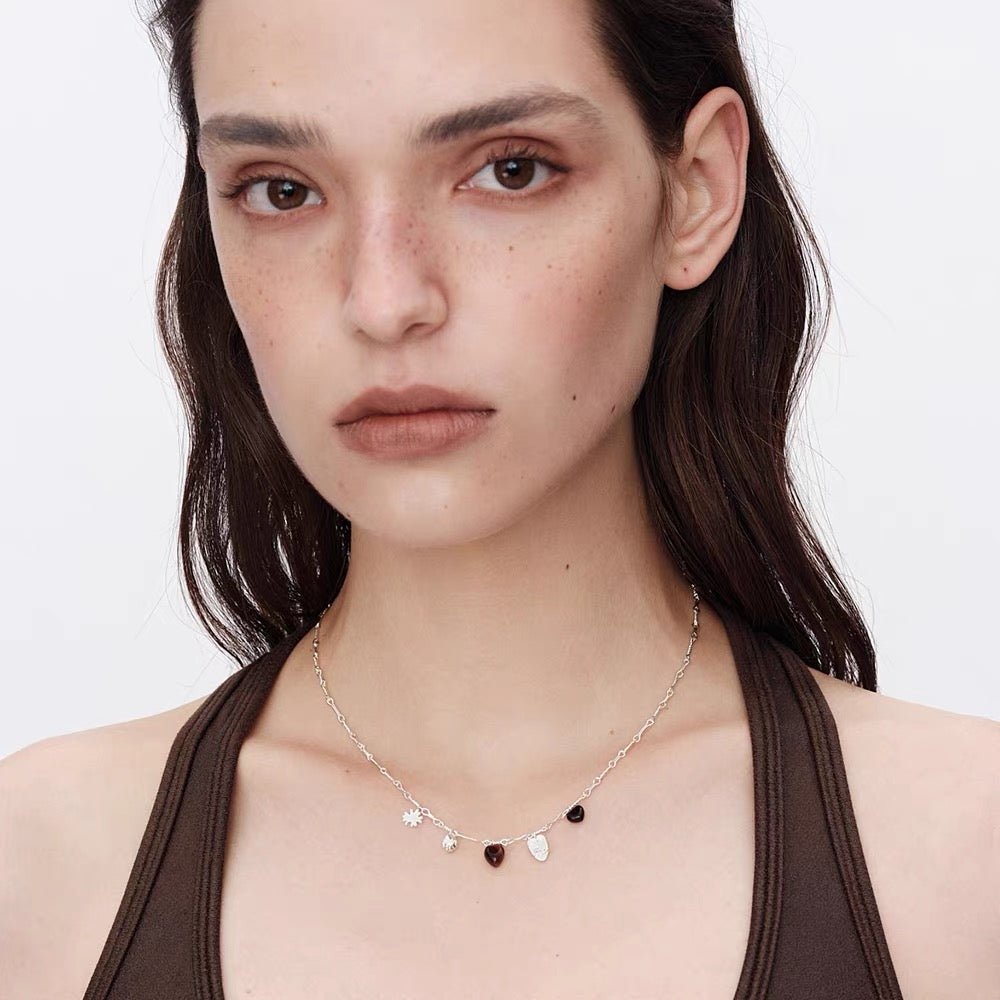 Vintage Red Tiger's Eye Charm Necklace | Heart Series Choker - floysun