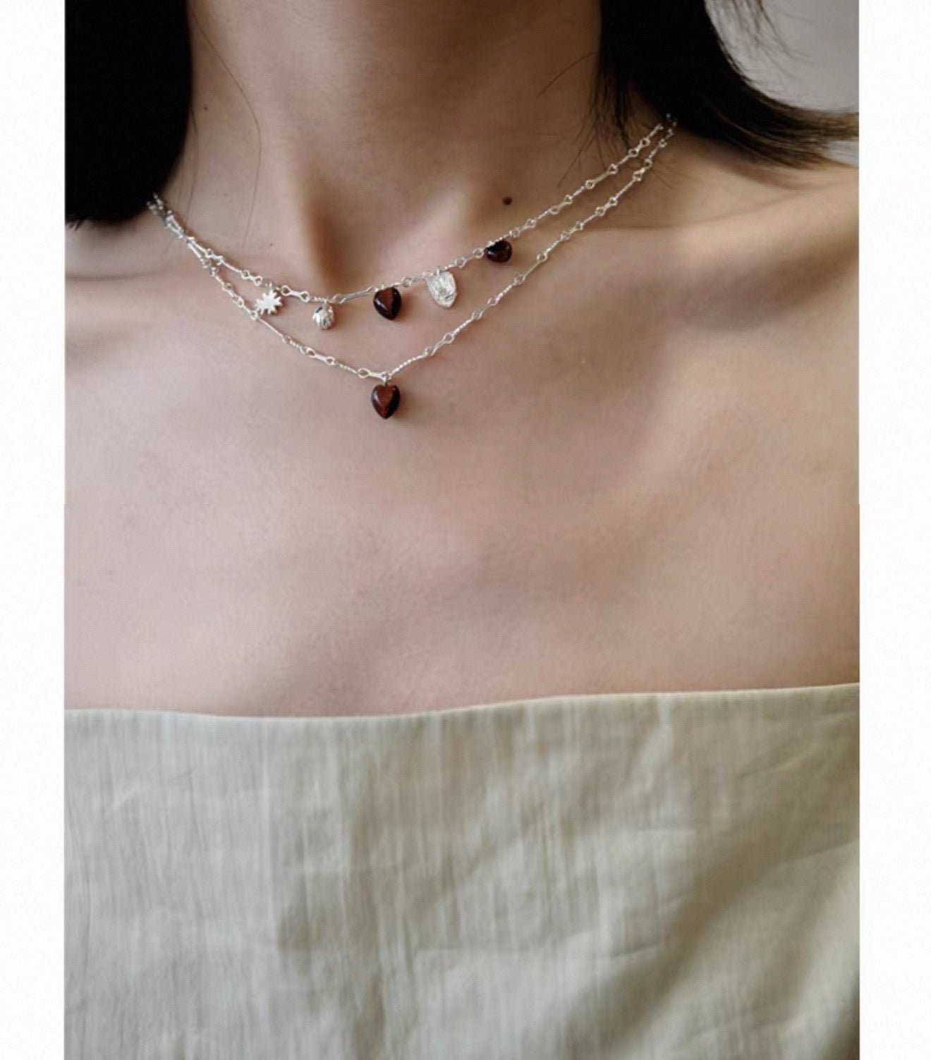 Vintage Red Tiger's Eye Charm Necklace | Heart Series Choker - floysun