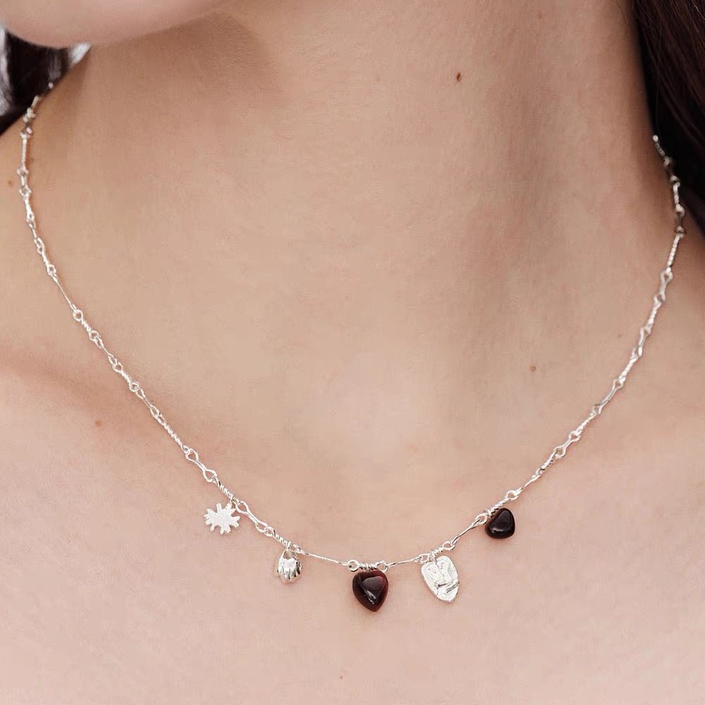 Vintage Red Tiger's Eye Charm Necklace | Heart Series Choker - floysun