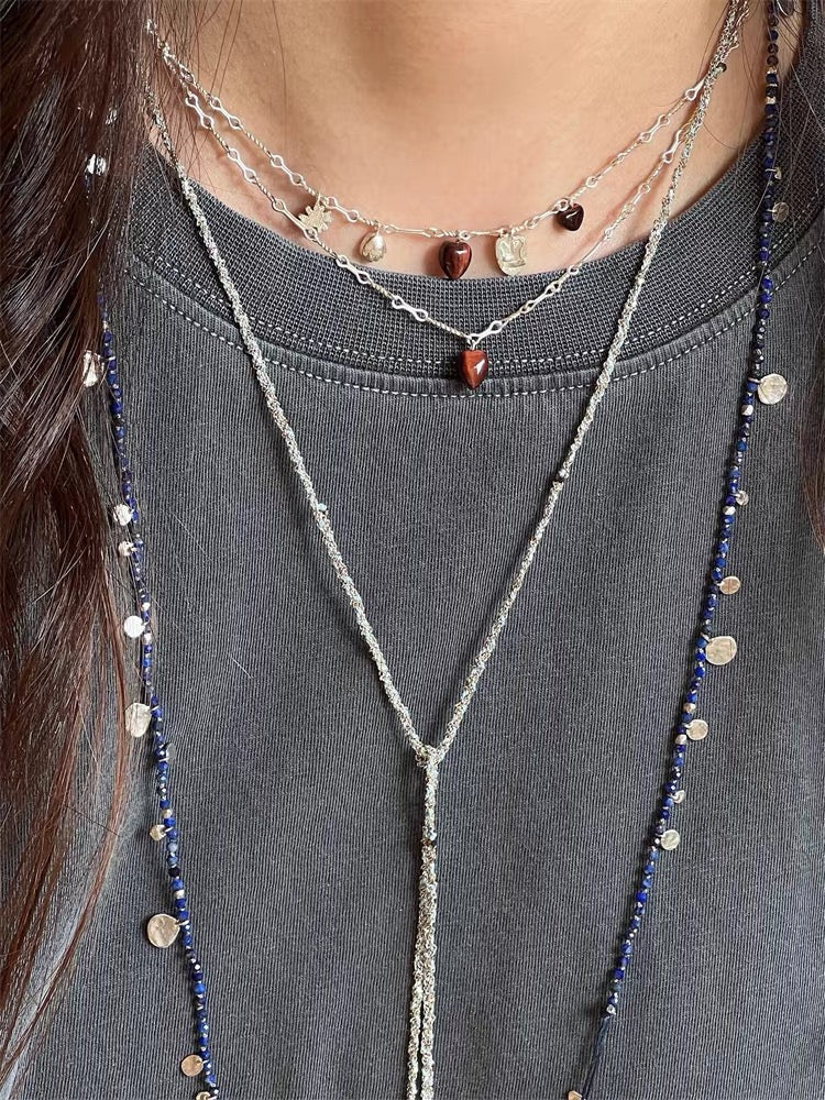 Vintage Red Tiger's Eye Heart Pendant Necklace - floysun