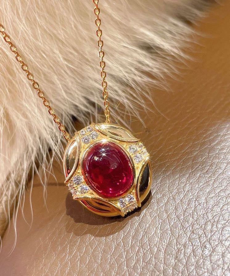 Vintage Regal Ruby Cabochon Pendant Necklace - floysun