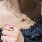 Vintage Regal Ruby Cabochon Snake Chain Necklace - floysun