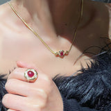 Vintage Regal Ruby Cabochon Snake Chain Necklace - floysun