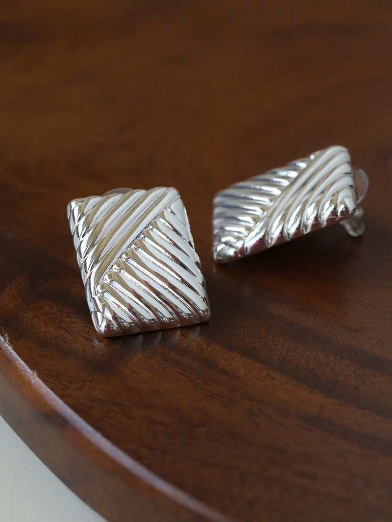 Vintage Ribbed Rectangular Statement Earrings - floysun