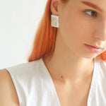 Vintage Ribbed Rectangular Statement Earrings - floysun