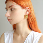 Vintage Ribbed Rectangular Statement Earrings - floysun