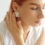 Vintage Ribbed Rectangular Statement Earrings - floysun