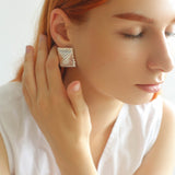 Vintage Ribbed Rectangular Statement Earrings - floysun