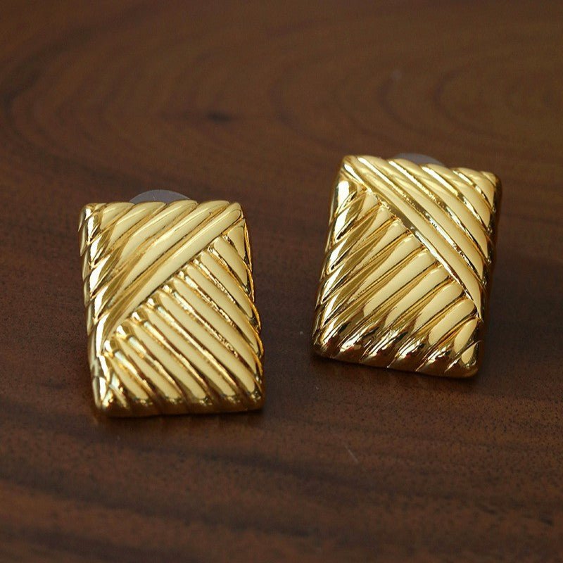 Vintage Ribbed Rectangular Statement Earrings - floysun