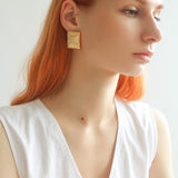 Vintage Ribbed Rectangular Statement Earrings - floysun