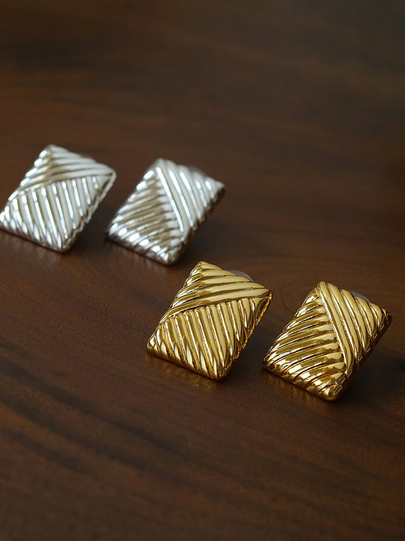 Vintage Ribbed Rectangular Statement Earrings - floysun