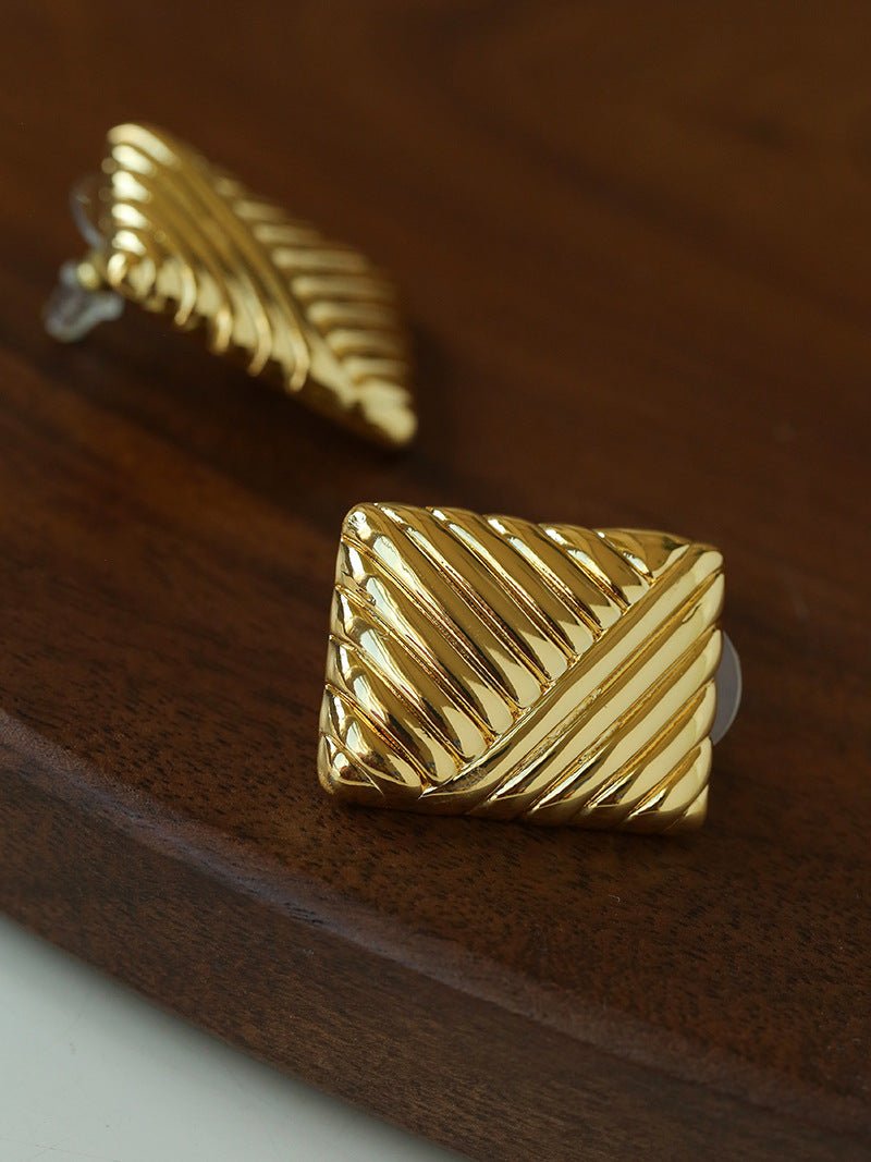 Vintage Ribbed Rectangular Statement Earrings - floysun