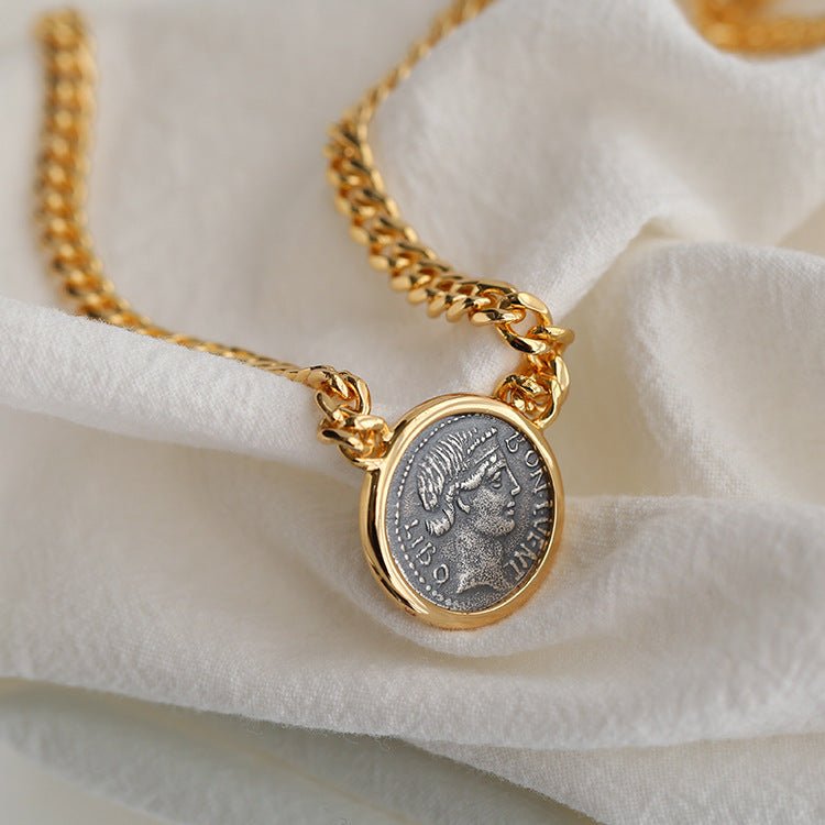 Vintage Roman Lady Luck Coin Pendant Necklace - floysun
