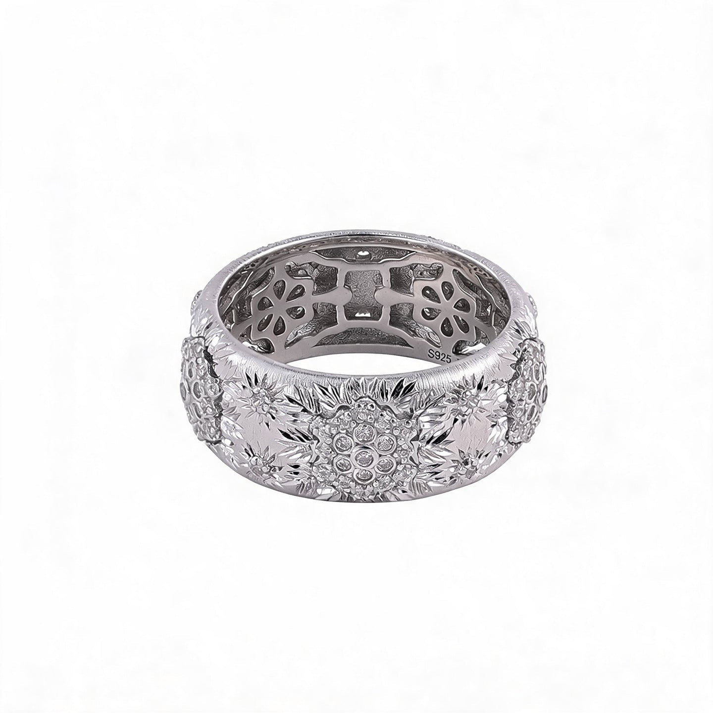 Vintage Royal Style Italian Brushed Floral Wide Band Ring - floysun