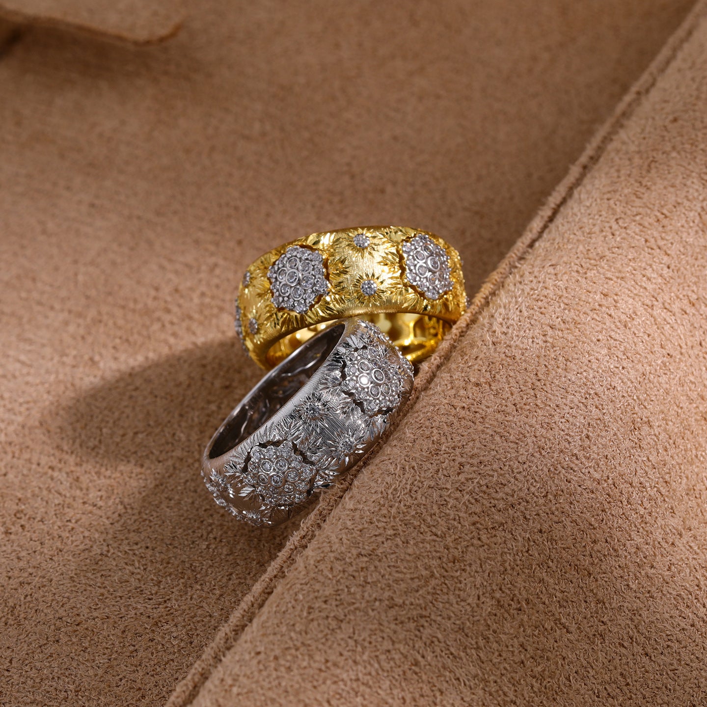 Vintage Royal Style Italian Brushed Floral Wide Band Ring - floysun