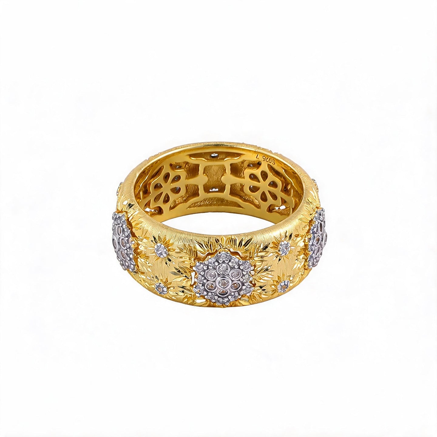 Vintage Royal Style Italian Brushed Floral Wide Band Ring - floysun