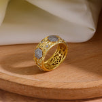 Vintage Royal Style Italian Brushed Floral Wide Band Ring - floysun