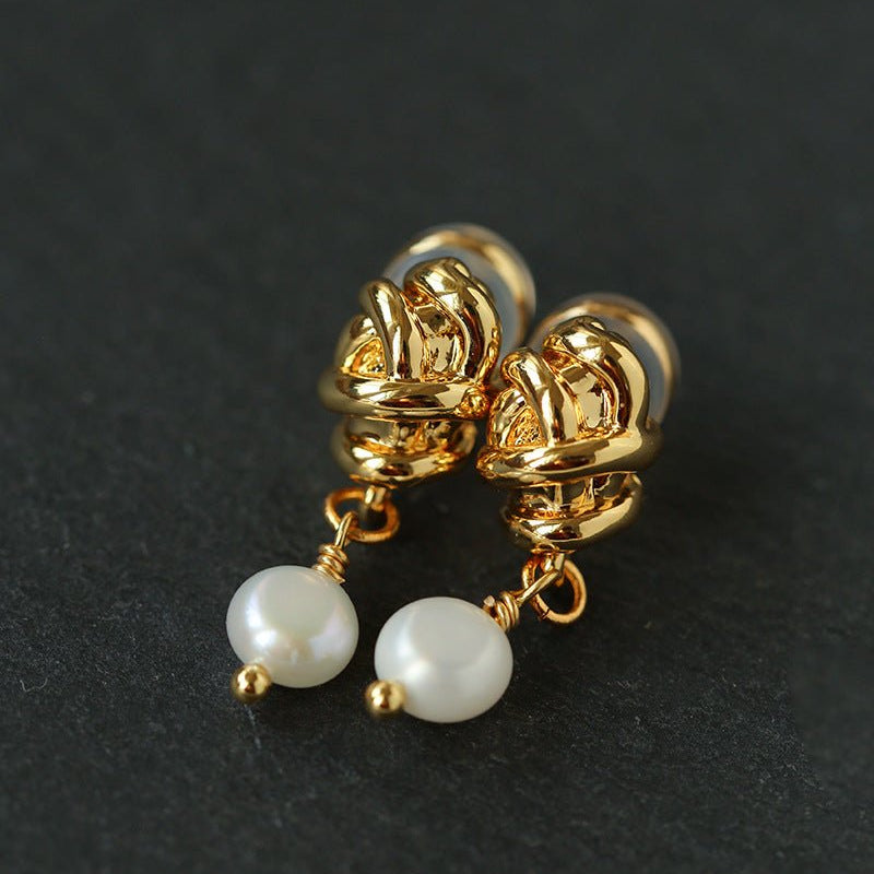 Vintage Sculptural Knot Pearl Earrings - floysun